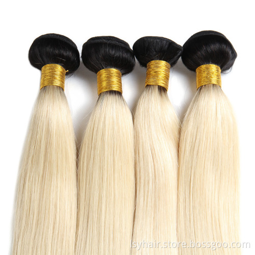 1B 613 Blonde Black Roots Ombre Color Remy Brazilian Straight Hair Weave Bundles With Pre Plucked  Ear to Ear Lace Frontal